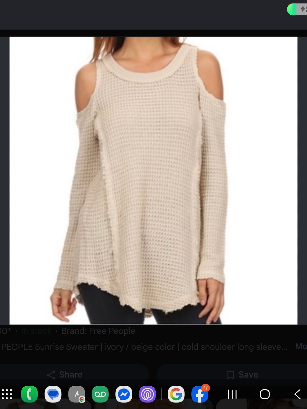 Free People Sunrise Cold Shoulder Waffle Knit Sweater - Cream XS